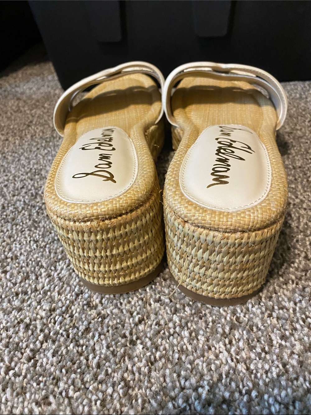 Sam Edelman White Leather Raffia Platform Slides - Picture 5 of 10
